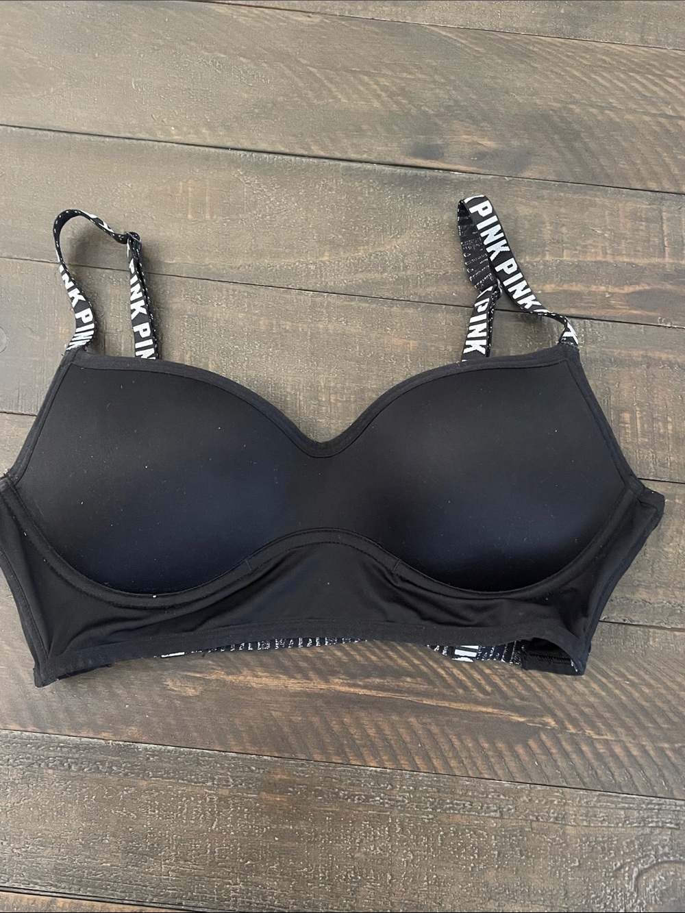 PINK 💕Victoria's Secret Black Molded Bralette with Fun Logo Straps ~ Size Medium